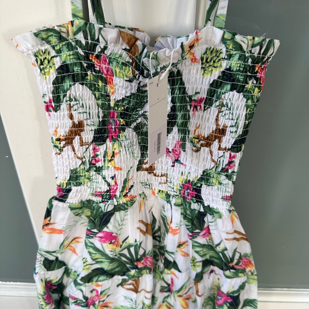 Janie and Jack Green and Pink Tropical Romper